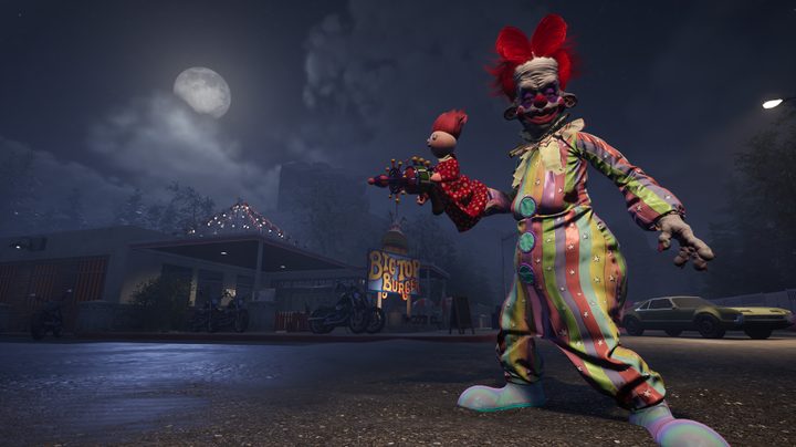 A scary clown with some sort of puppet gun in Killer Klowns from Outer Space.