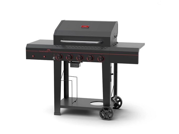 The Megamaster 5-burner propane gas grill on a white background.