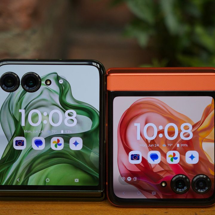 The Motorola Razr Plus 2024 and Razr 2024 next to each other.