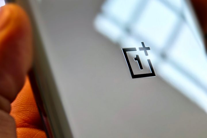 OnePlus logo on the OnePlus 12 Glacial White.