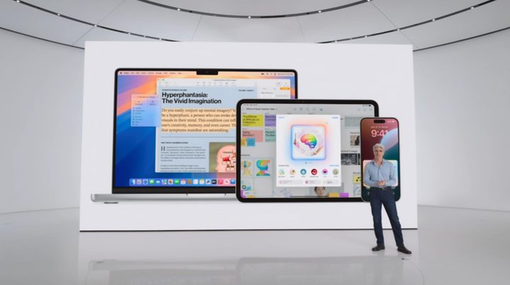 Apple showing the different devices that Apple Intelligence works on.