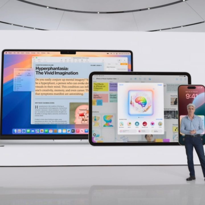 Apple showing the different devices that Apple Intelligence works on.