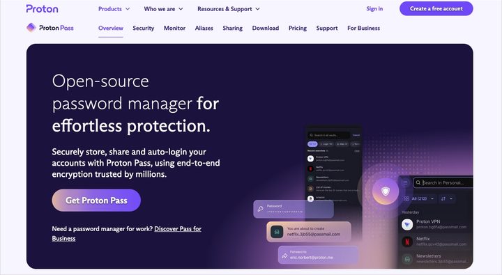 Proton Pass main website.
