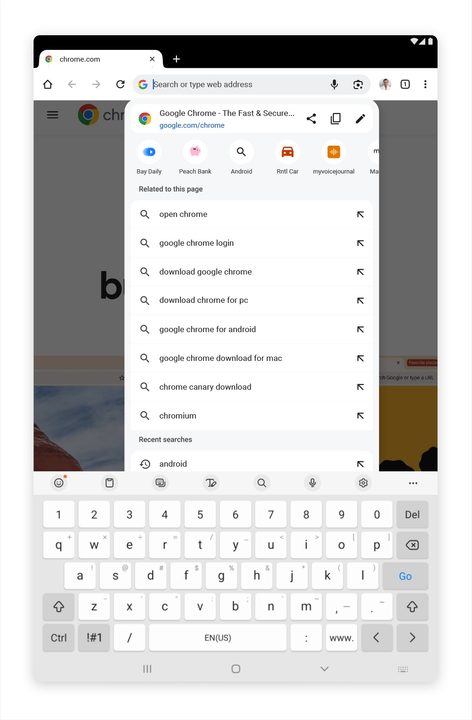 Redesigned address bar in Google Chrome on tablets.