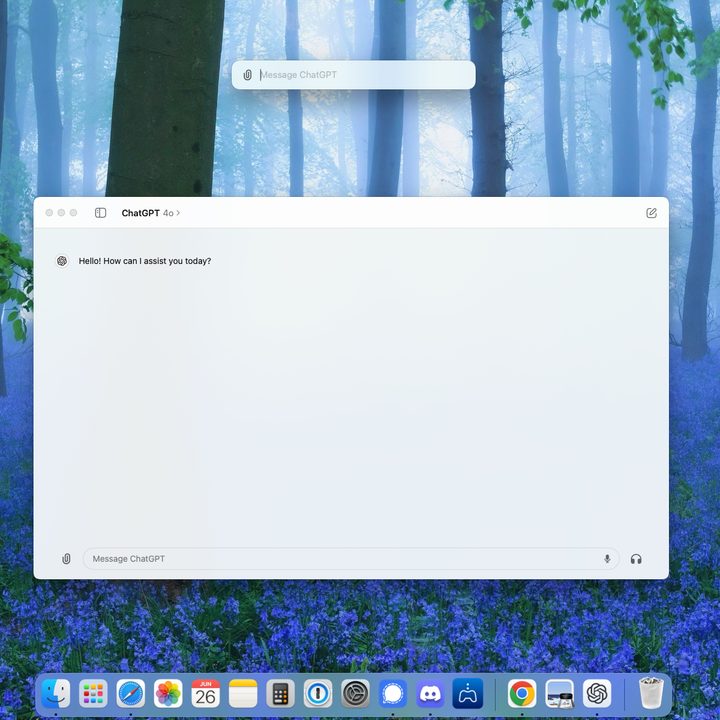 The macOS ChatGPT app with shortcut bar and dock showing.