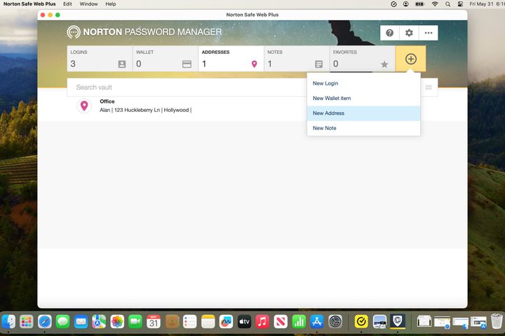 The password manager included with Norton antivirus stores logins, cards, addresses, and notes.