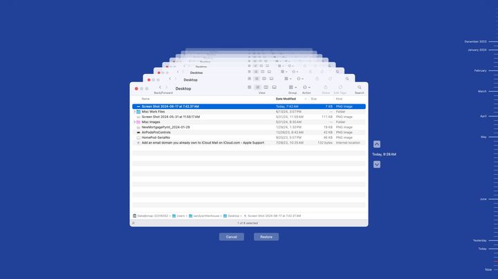 Restore a file in Time Machine on Mac.