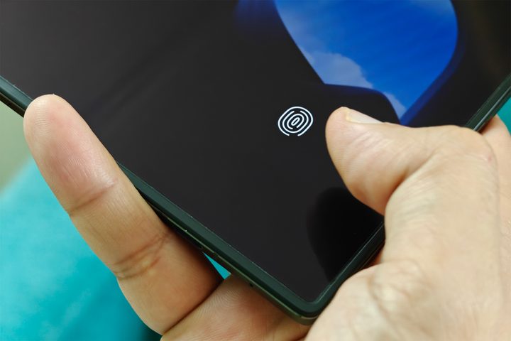 Ultrasonic fingerprint scanner on the Vivo X Fold 3 Pro.