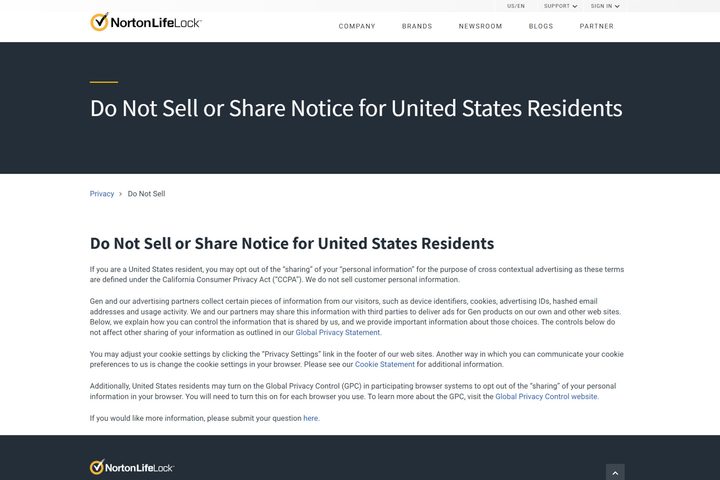 You can opt out of Norton sharing your data with targeted advertising.