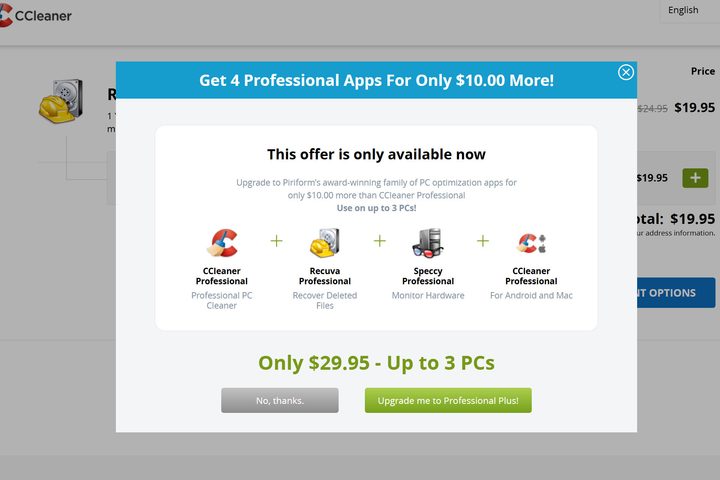 You might see a CCleaner software bundle offer.