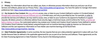 screenshot of the changes to Adobe terms and conditions