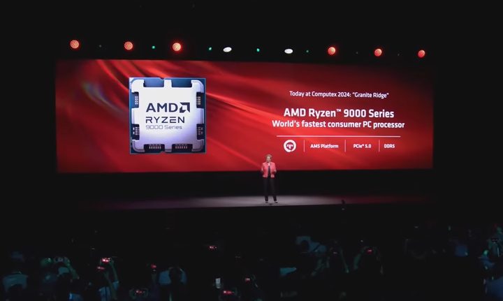 AMD CEO Lisa Su announcing the new Ryzen 9000 series desktop CPUs.