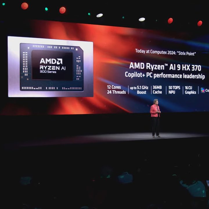 AMD announcing its Ryzen AI CPUs at Computex 2024.