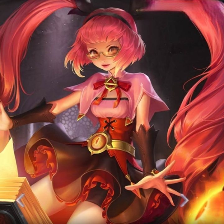 Pink haired twin tail girl magician with fire in Honor of Kings Angela