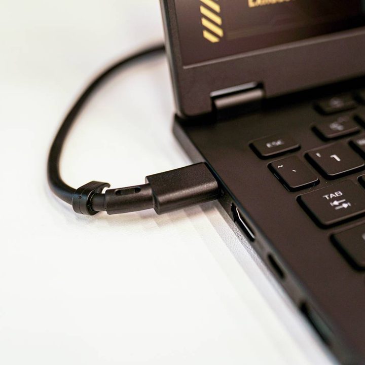 The charging port of the Asus TUF Gaming A14.
