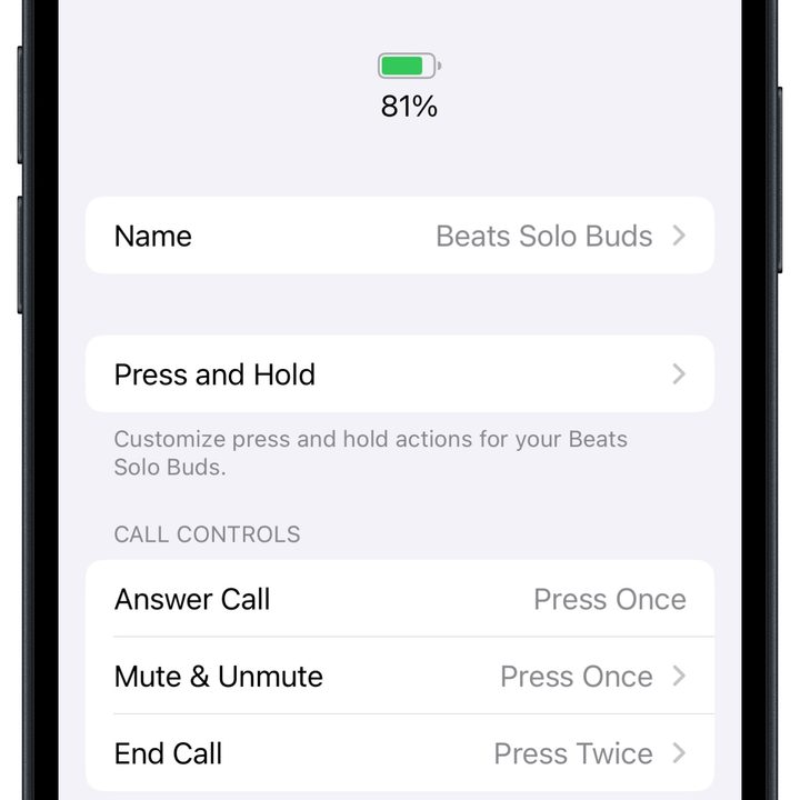 Beats Solo Buds on iOS: settings