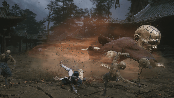 A boss knocks over the main character of Black Myth: Wukong.