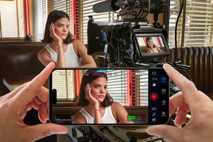 A promotional image showing the Blackmagic Camera app for Android.