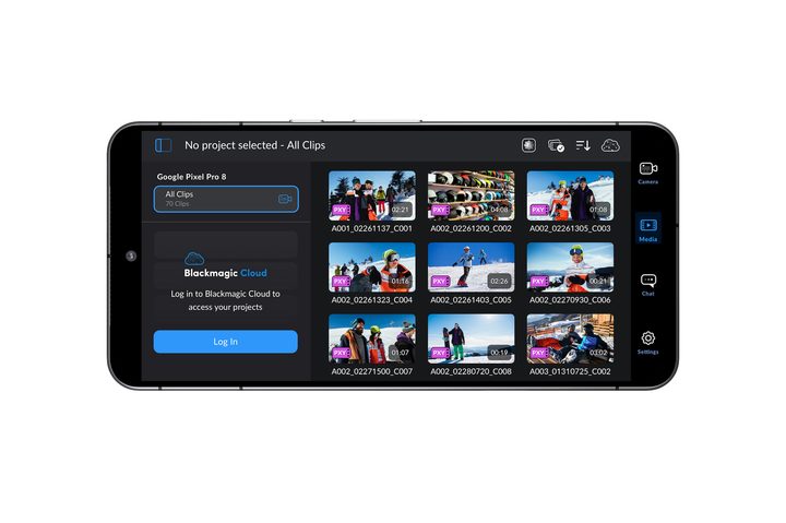 A promotional image showing the Blackmagic Camera app for Android.