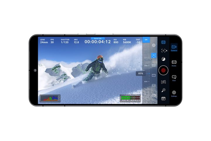 A promotional image showing the Blackmagic Camera app for Android.