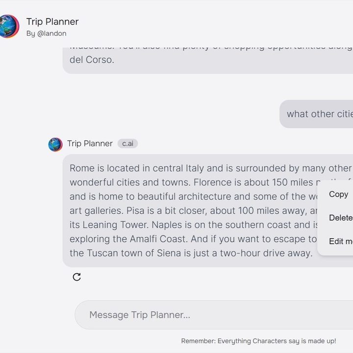 Delete a chat on Character AI.