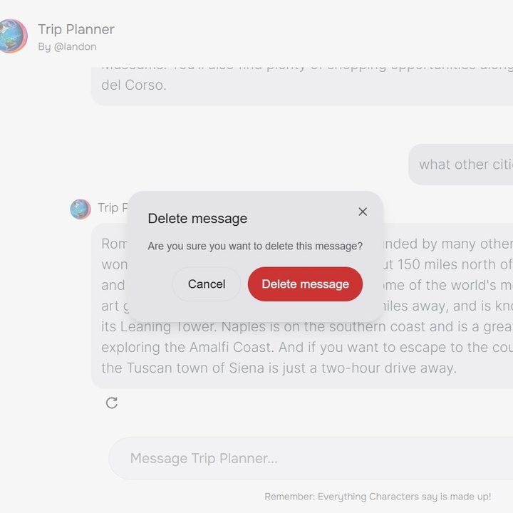 Delete a chat on Character AI.
