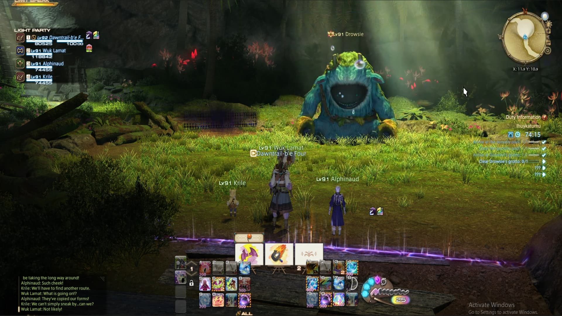 A blue and green boss in FFXIV dungeon