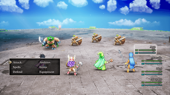 A party of heroes battle foes in Dragon Quest 3 HD-2D Remake.