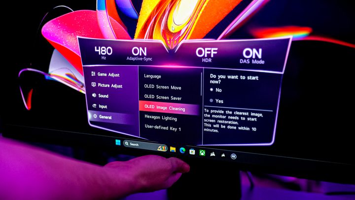 Burn-in prevention features on the LG UltraGear Dual Mode OLED.