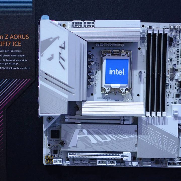 The Gigabyte X870E Aorus Pro Ice motherboard showcased at Computex 2024.