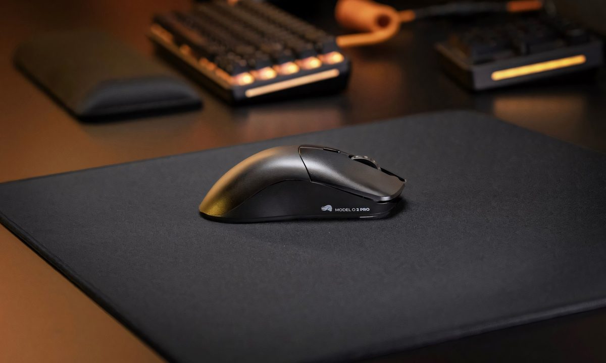 The Glorious Model O 2 Pro mouse sitting on a desk.