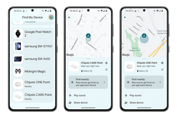 screenshots showing Google's Find My Device app on a Samsung device.