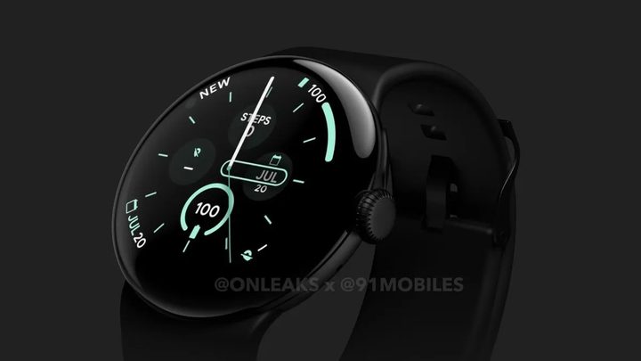 Images showing a rendering for the Google Pixel Watch 3.