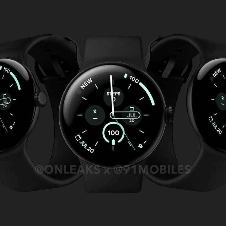 Images showing a rendering for the Google Pixel Watch 3.