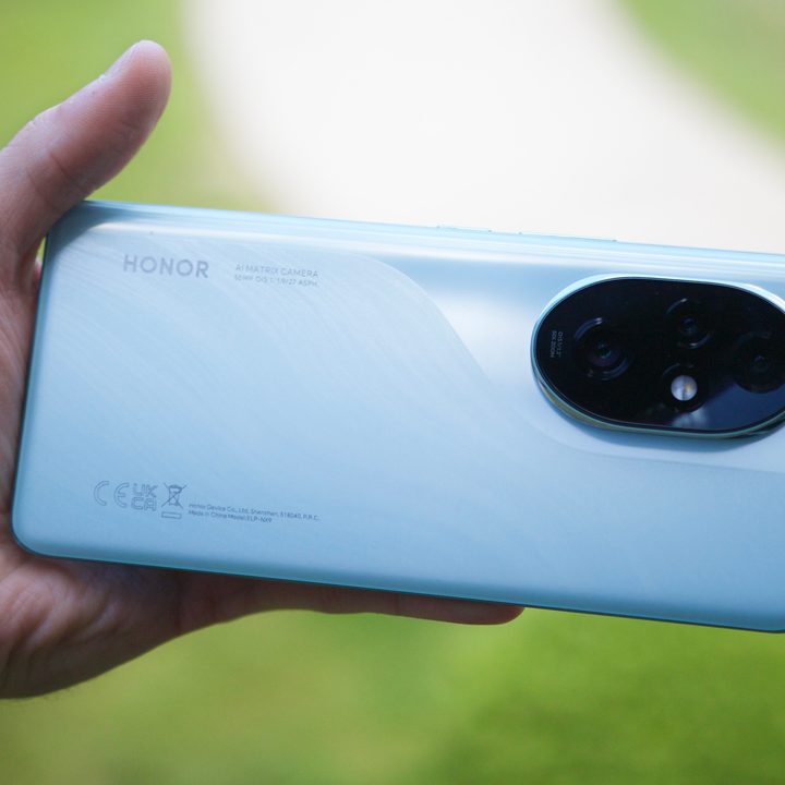 The back of the blue Honor 200 Pro.