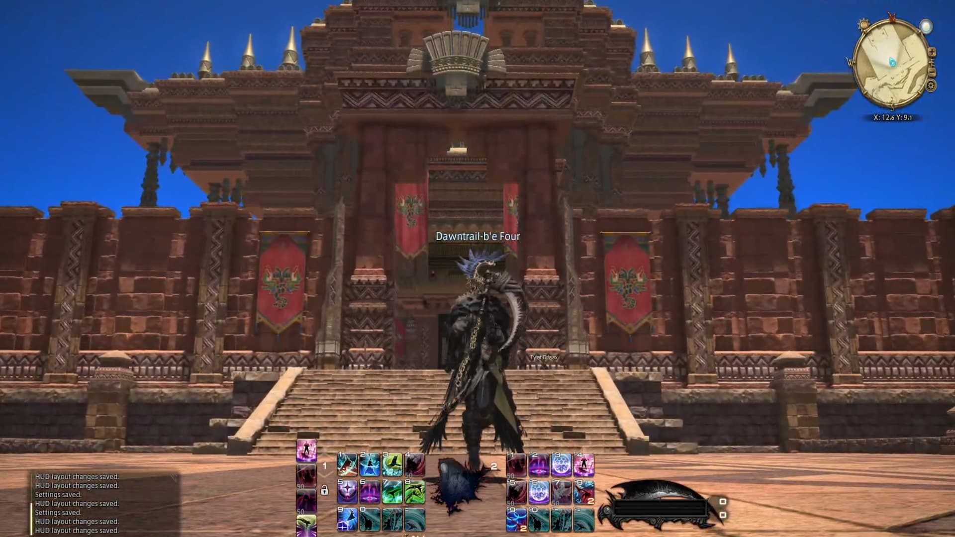 a giant temple within the new FFXIV dawntrail city