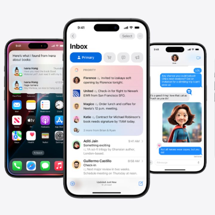 Screenshots of Apple Intelligence features in iOS 18.