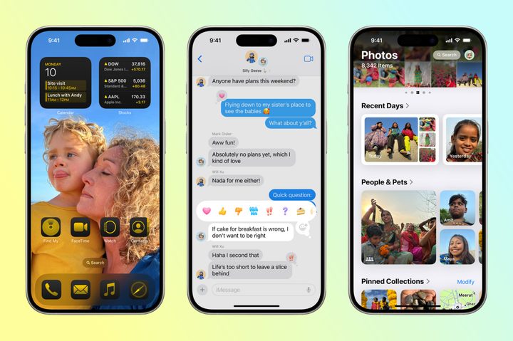 Screenshots of new features in iOS 18.