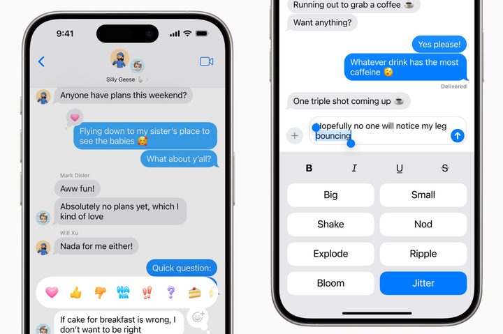 Screenshots of new iMessage features in iOS 18.