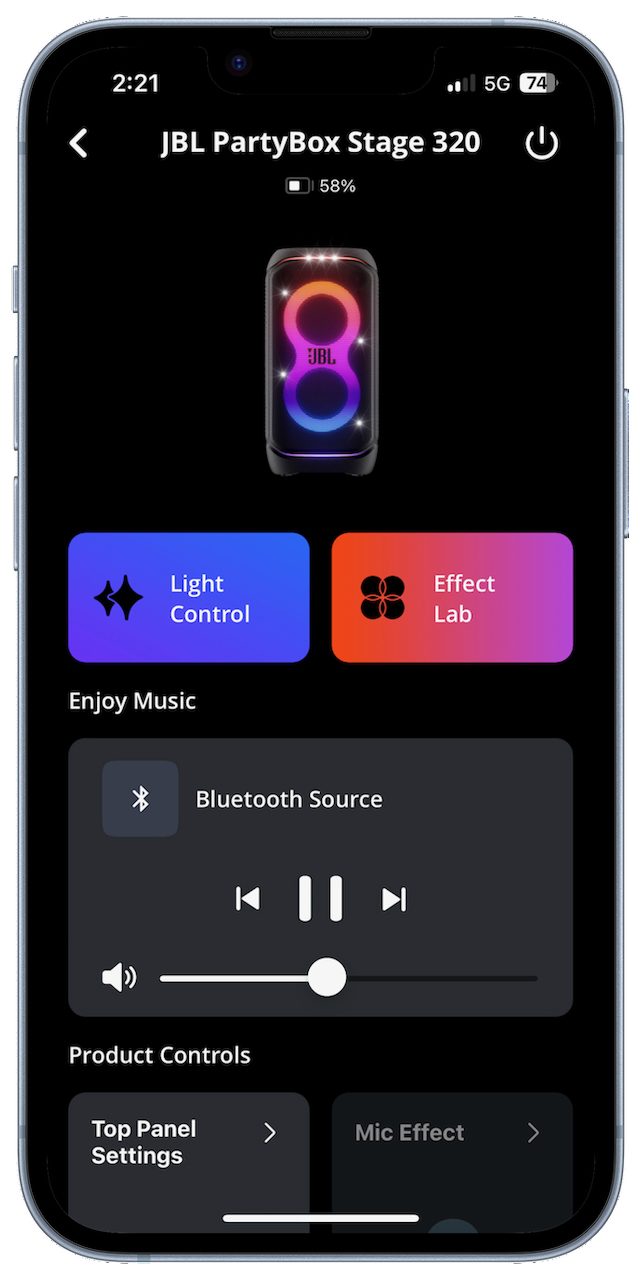 The JBL PartyBox app.