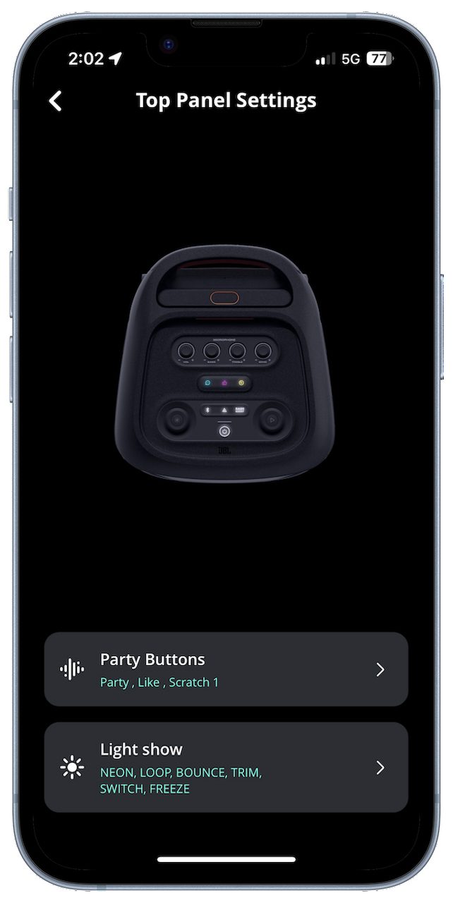 The JBL PartyBox app.