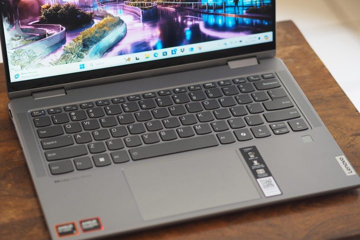 Lenovo Yoga 7 14 Gen 9 top down view showing keyboard and touchpad.