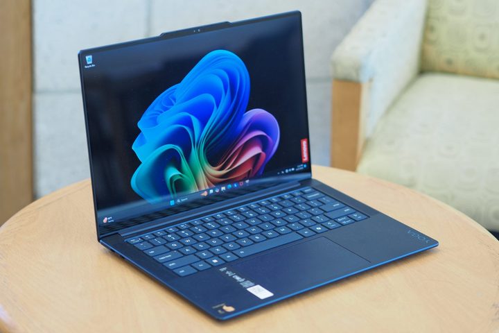 Lenovo Yoga Slim 7x front angled view showing display and keyboard.