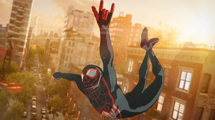 An animated Miles Morales swinging around in Marvel's Spider-Man 2 video game
