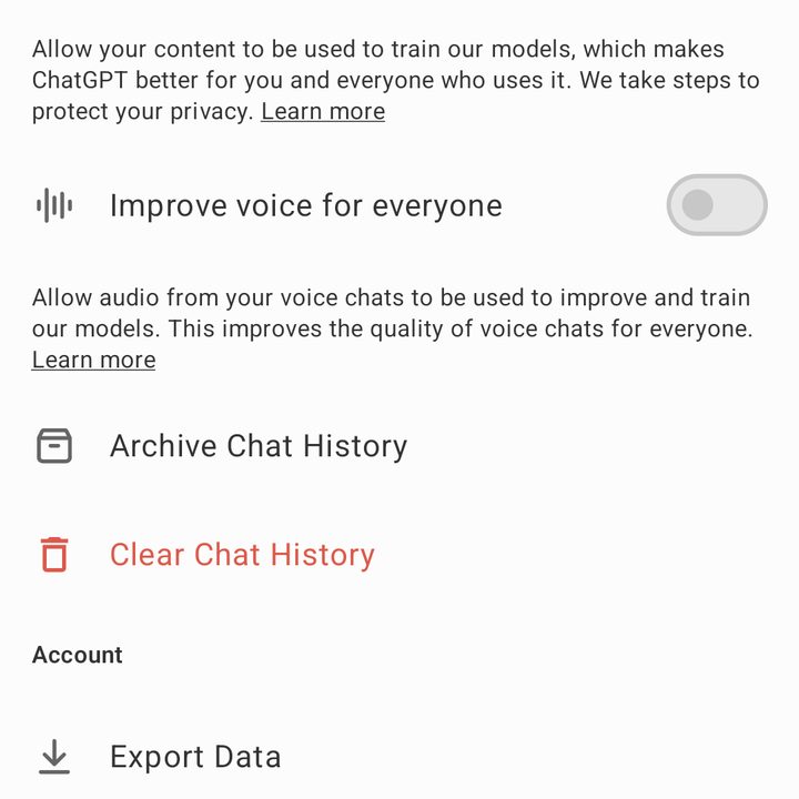 how to opt out chatgpt using chats train models android