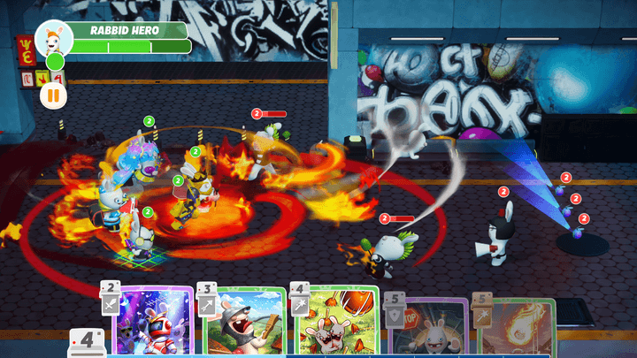 Rabbids battle in a street in Rabbids: Legends of the Multiverse.
