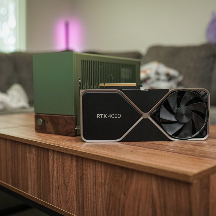 The RTX 4090 sitting alongside the Fractal Terra case.