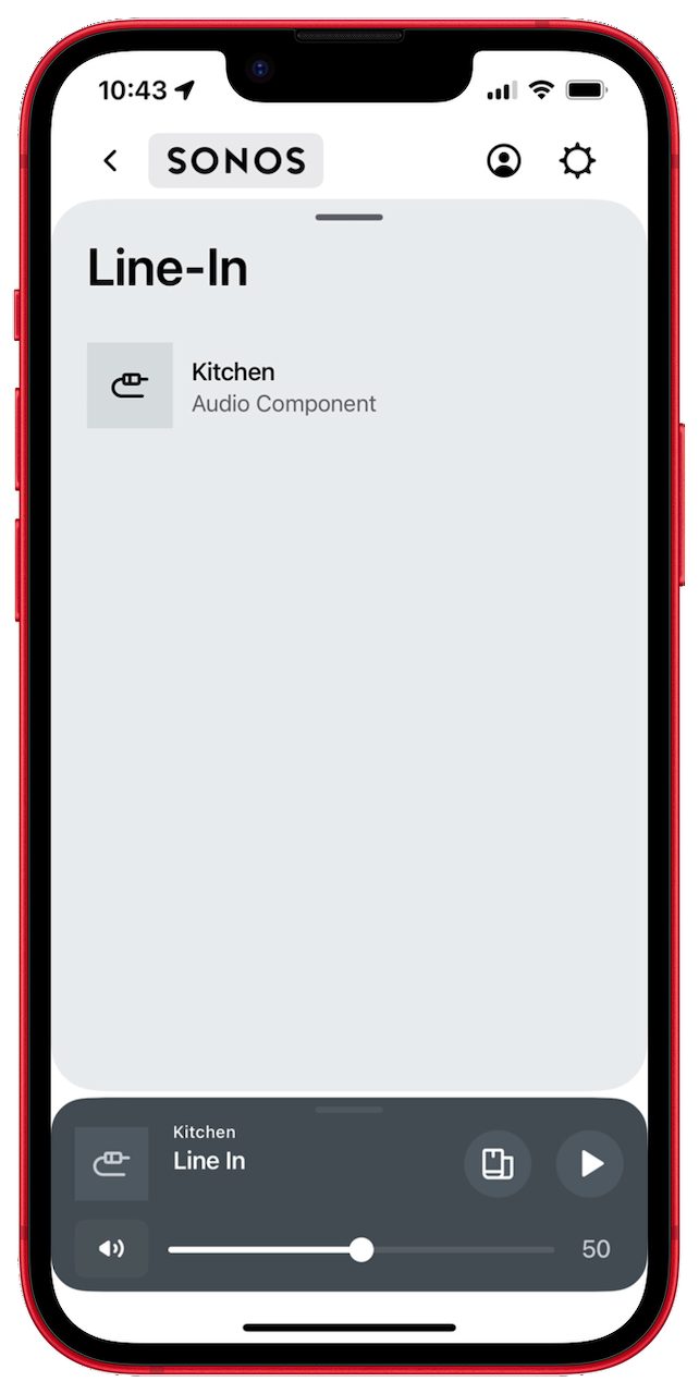 The Line-In selection in the new Sonos app.