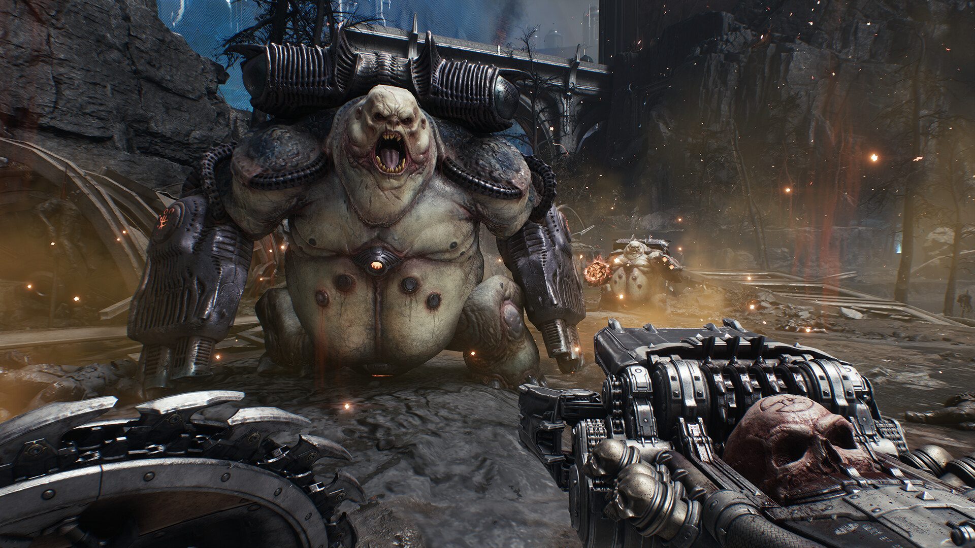 Doomslayer fighting a fat demon