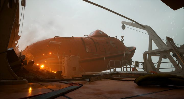 A crashed lifeboat appears in Still Wakes the Deep.